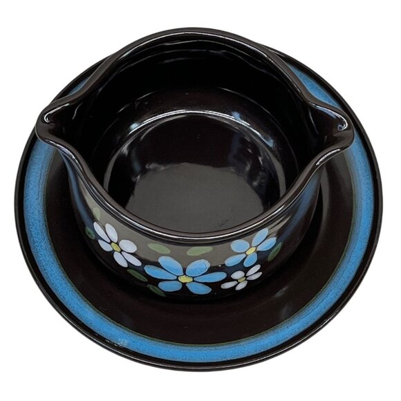 Metlox Vernonware Vernon Ware Pacific Blue Daisy Gravy Boat Attached Underplate - Picture 7 of 10